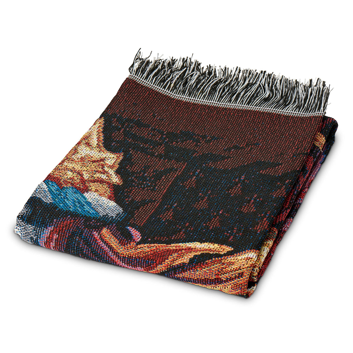 Northwest Gryffindor Shield tapestry throw folded on bed for warm ambiance.