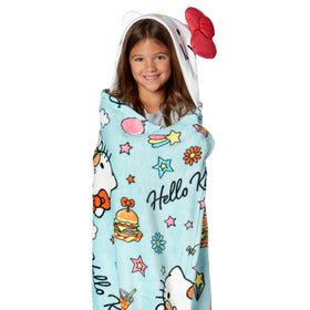 Northwest Hello Kitty hooded throw with silk touch fabric for cozy evenings.