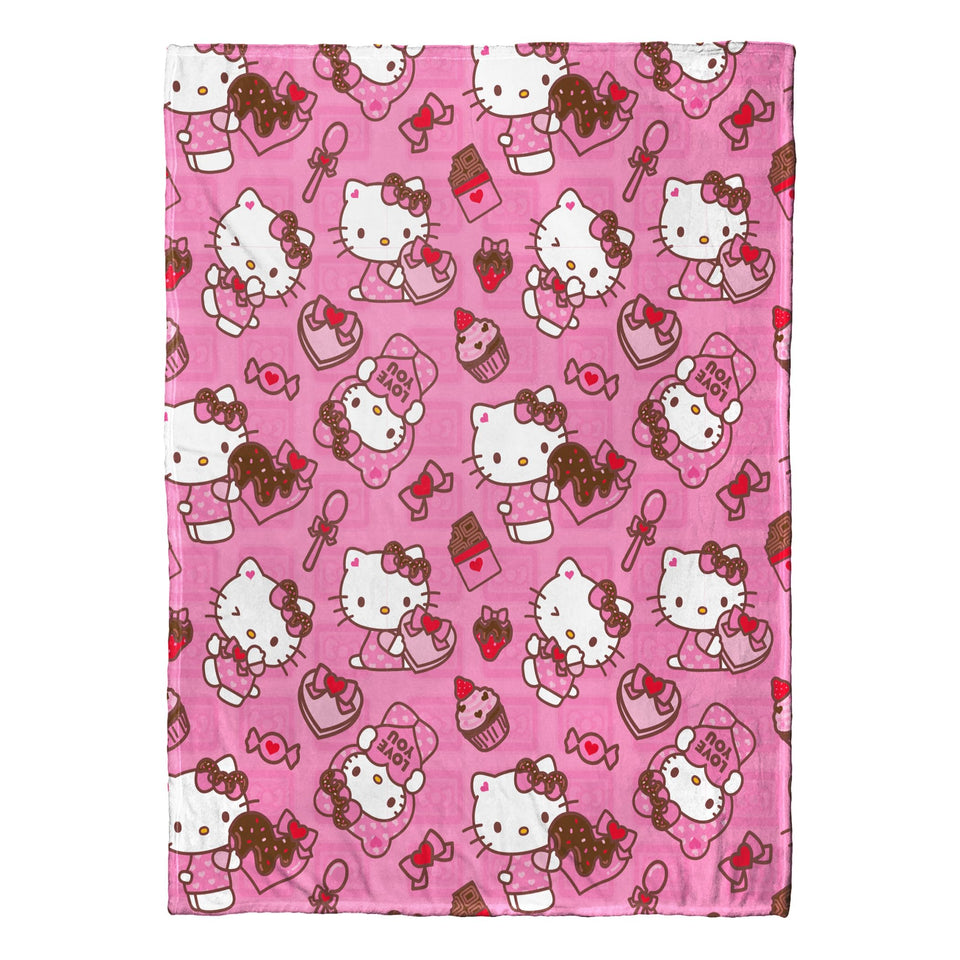 Northwest Hello Kitty Silk Touch Throw with Love You Much pattern for cozy couch lounging.