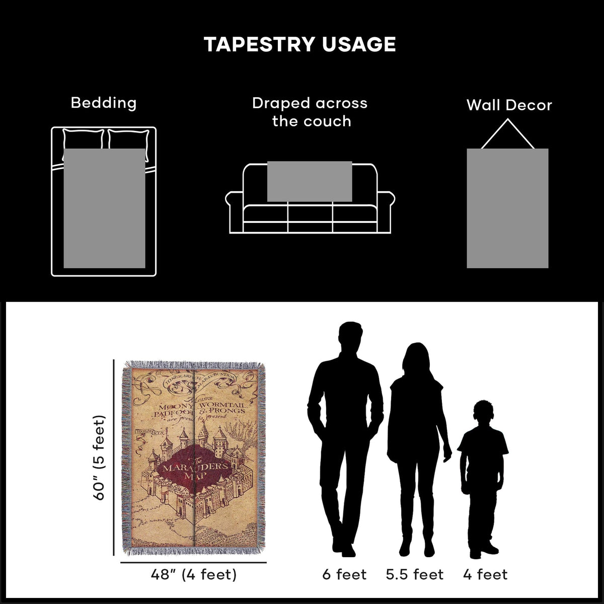Northwest Marauders Map pattern adds focal decoration for walls or sofas.