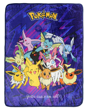 Northwest Pokemon Eevee Evolutions throw blanket group pose for couch cuddling.