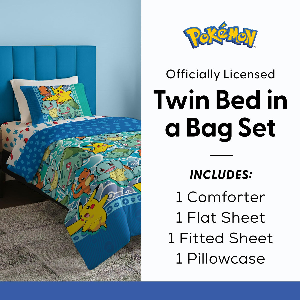 Northwest Pokemon First Starters Bulbasaur design adds color to the bed theme