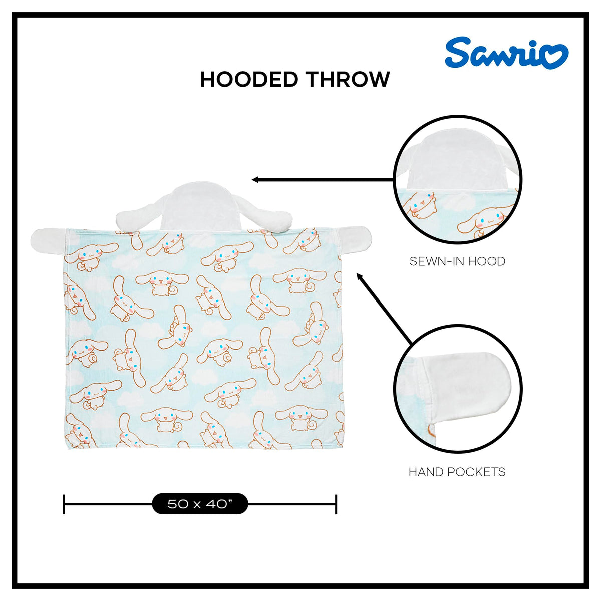 Northwest Sanrio hooded throw blanket 40x50 inch size suitable for naps and travel