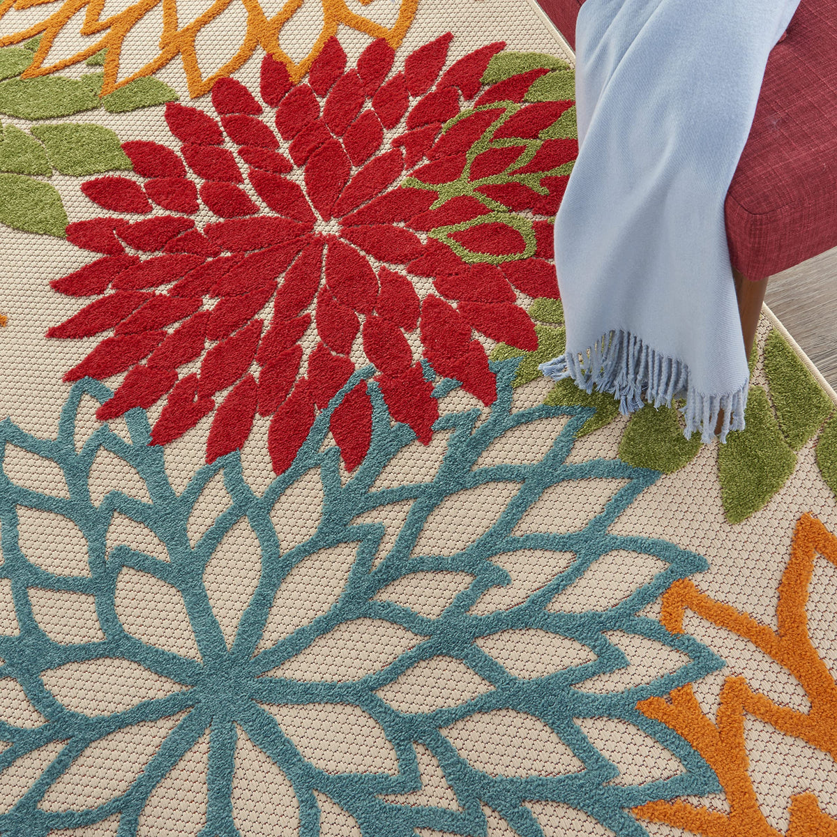 Nourison Aloha green indoor-outdoor spot showcases versatile use in any setting.