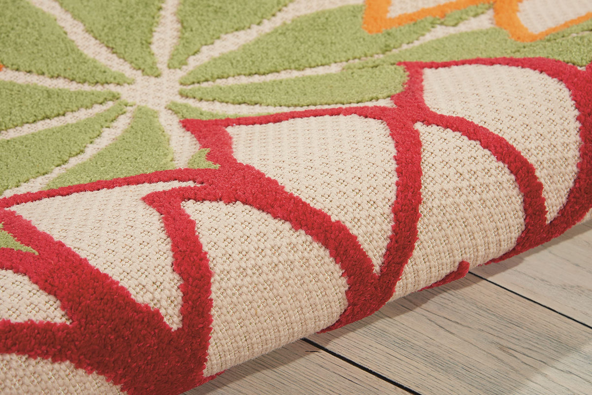 Nourison Aloha green lightweight rug folds for simple seasonal storage.