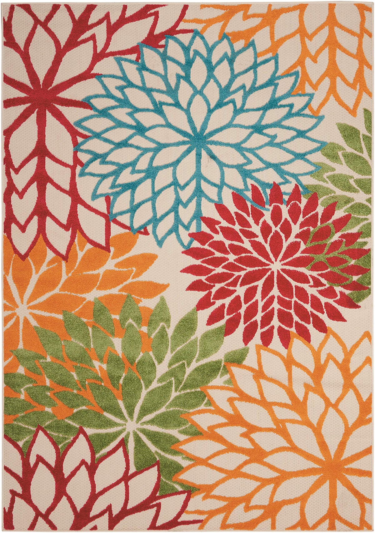 Nourison Aloha green tropical bloom closeup highlights vibrant color and high-low texture.