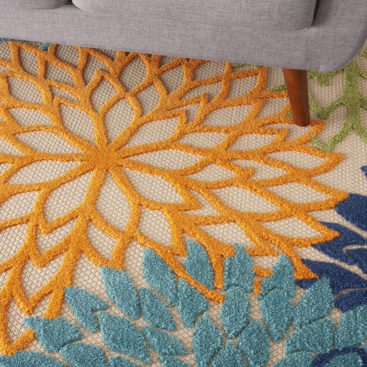 Nourison Aloha rug for indoor-outdoor versatility across living rooms and decks