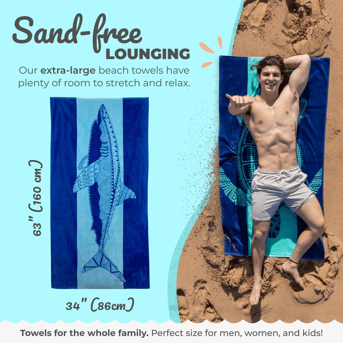 Nova Blue Cotton Velour Beach Towel, soft and absorbent for quick drying.