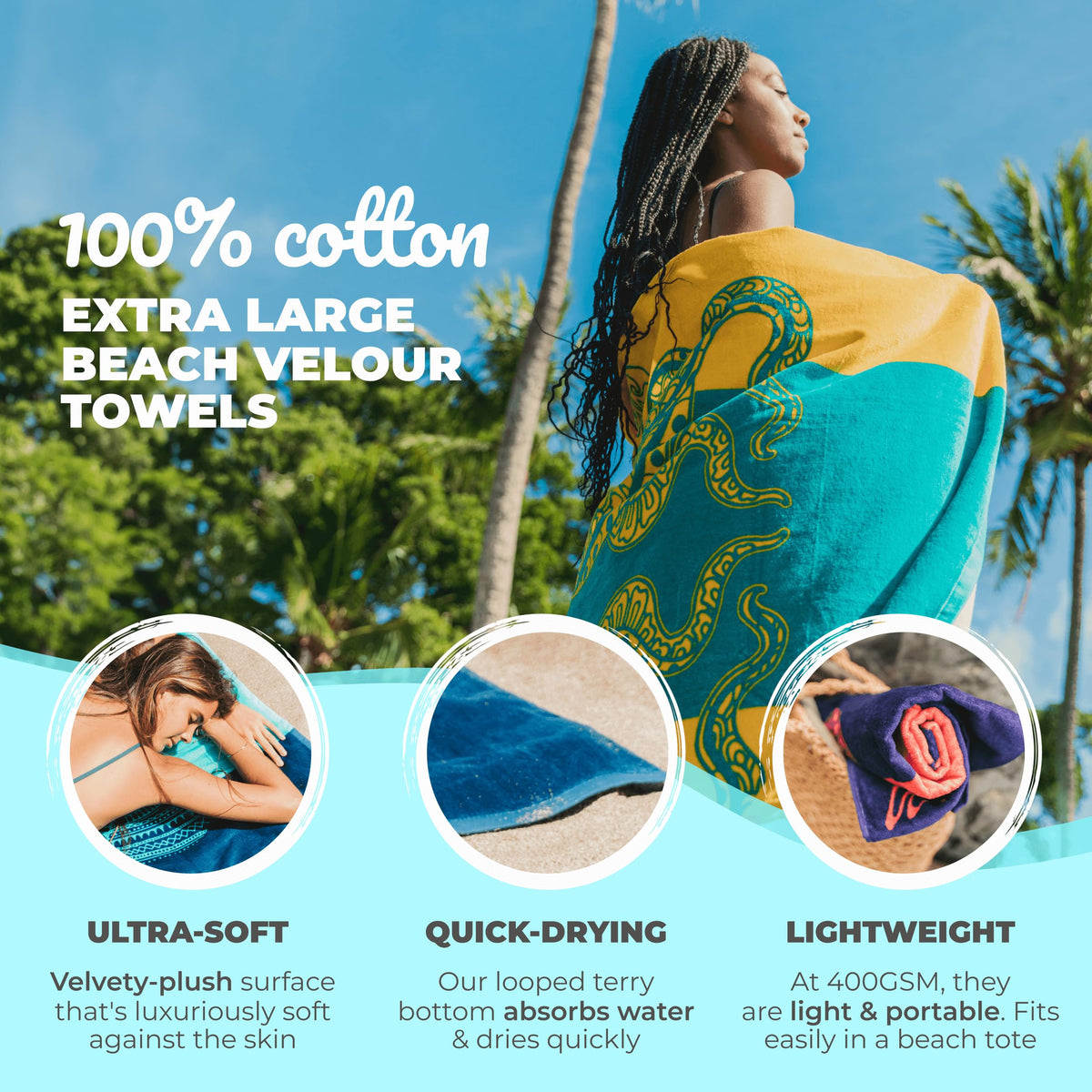 Nova Blue tropical design with bright colors for poolside lounging.
