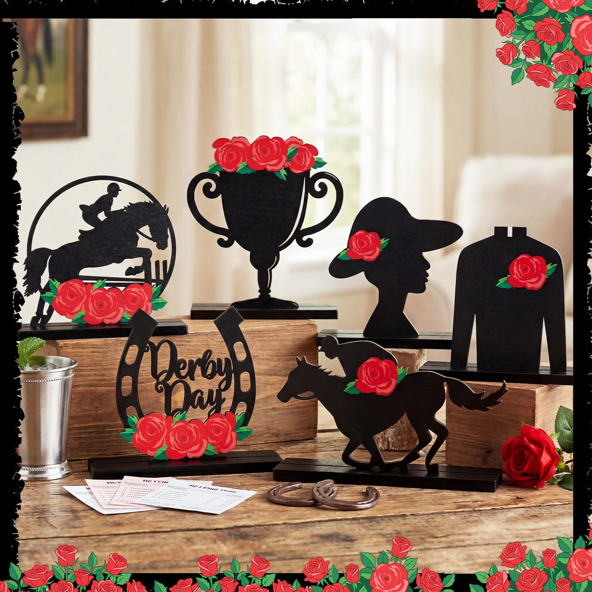 Novabright Derby with Rose set adds festive flair to shelves and mantels.
