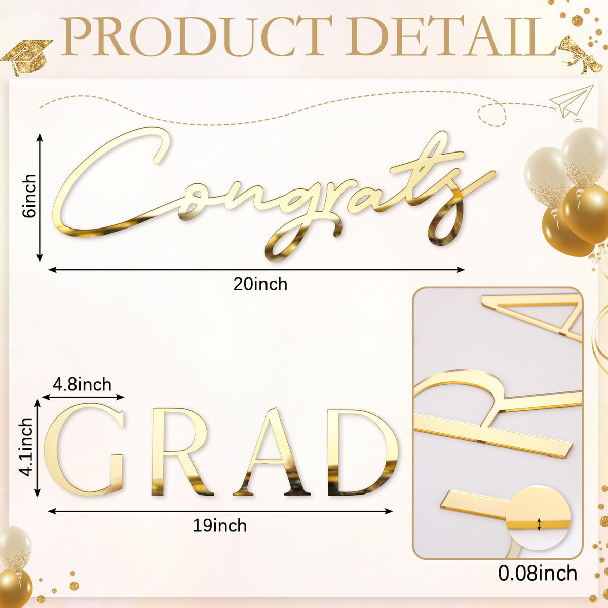 Novabright gold acrylic mirror letters sparkle for elegant graduation party decor.