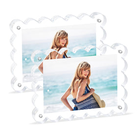 Novacrylion scalloped frame 2-pack on office desk with memories.