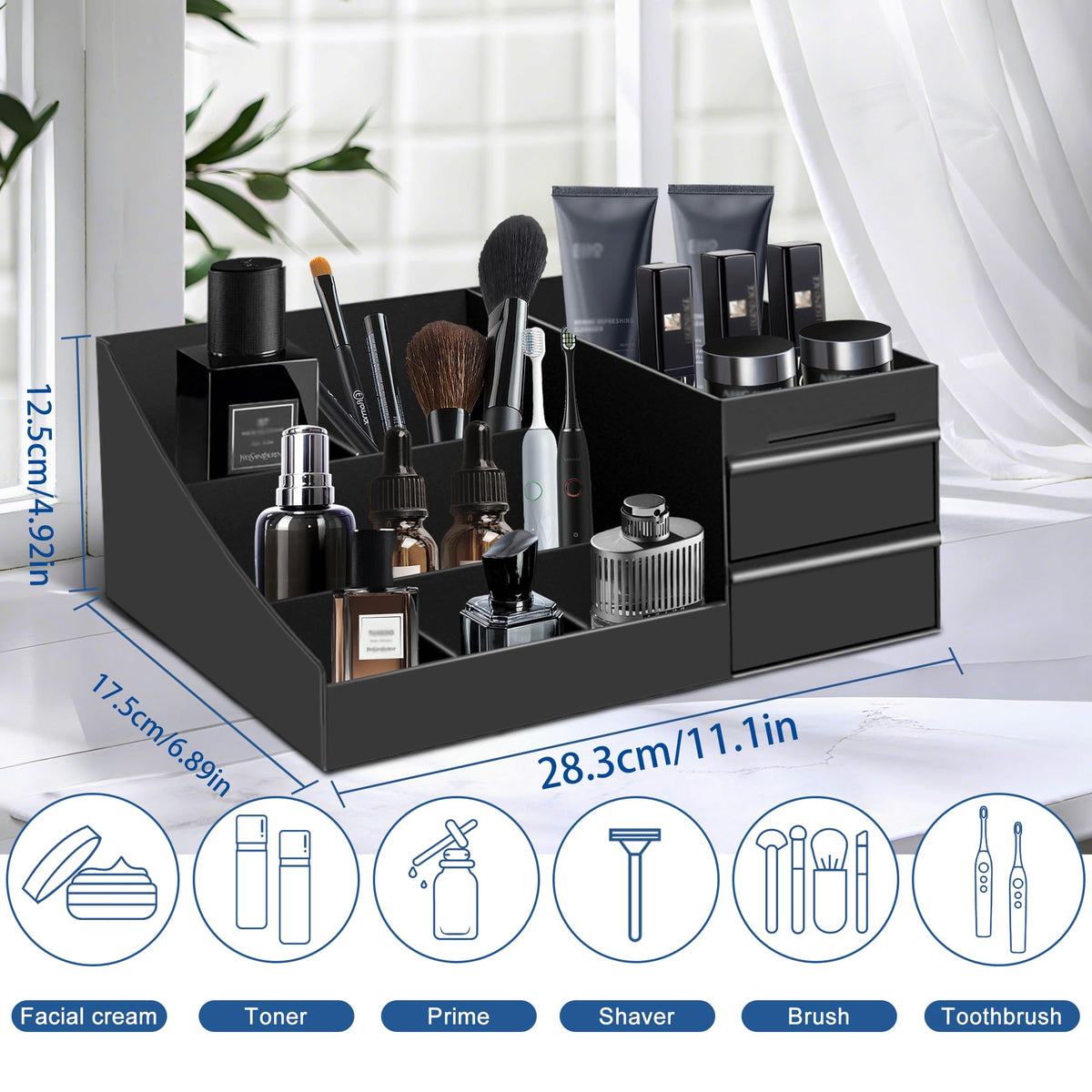 Novalunae perfume organizer with deep drawer for easy access.