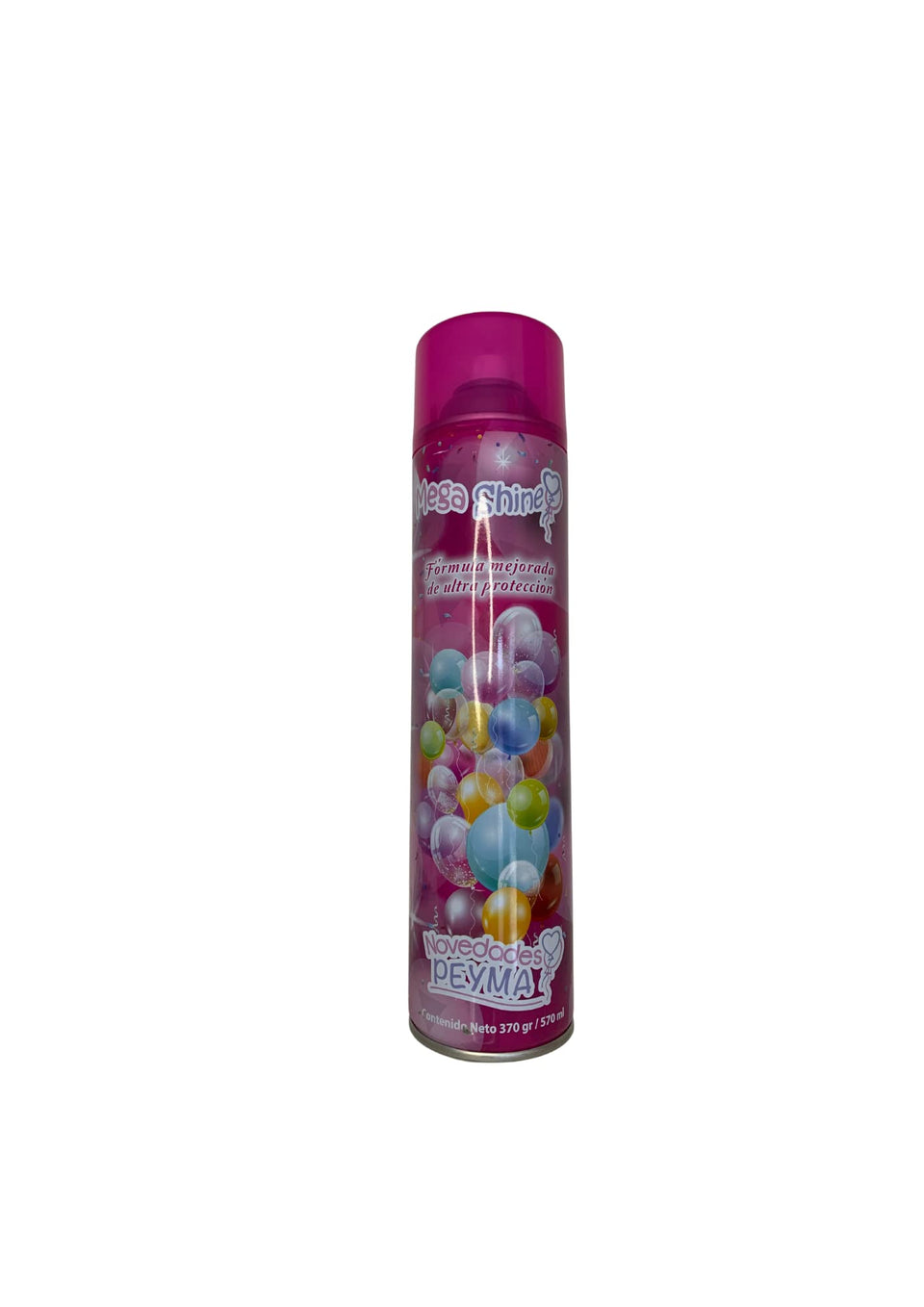 Novedades Peyma Mega Shine bottle 570ml providing long-lasting shine on balloons
