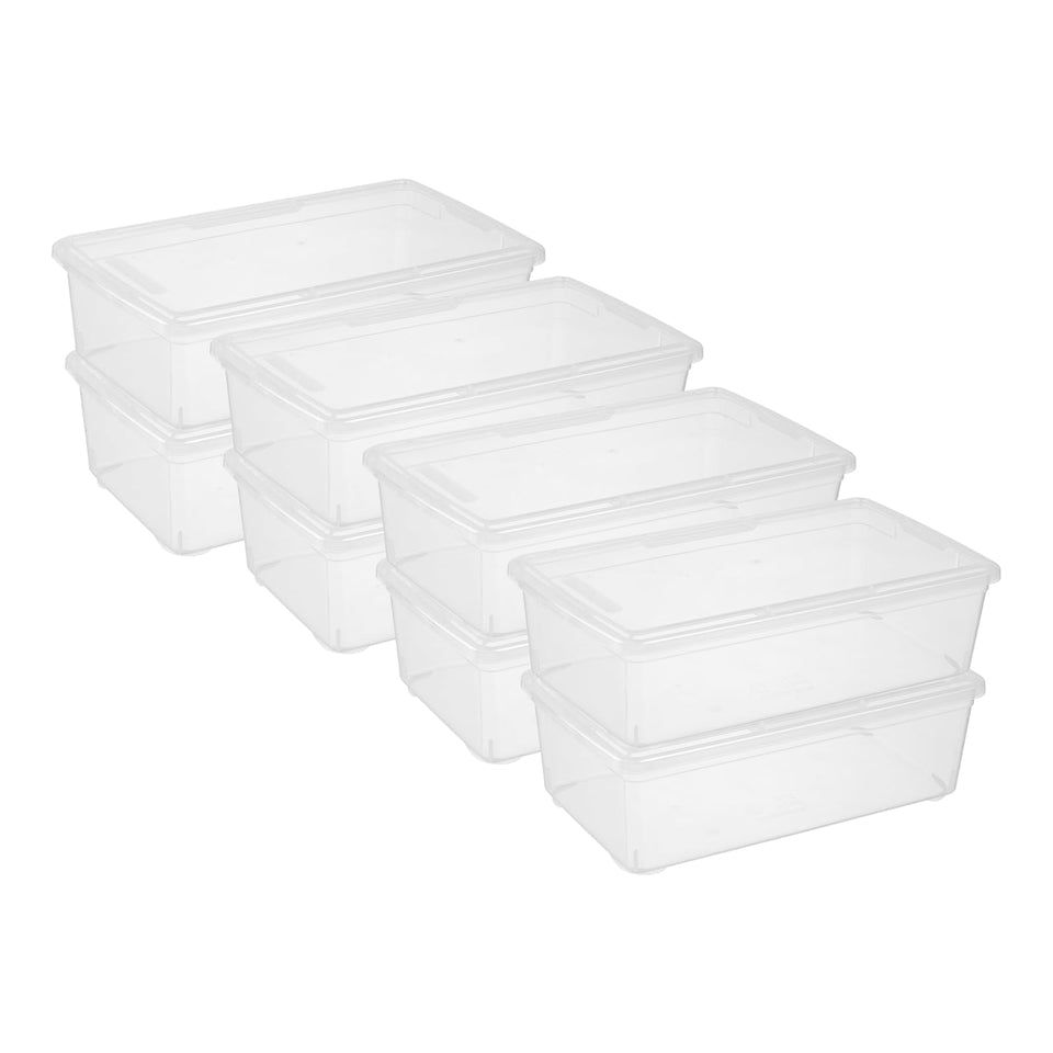 novelinks eight-pack 6-qt clear storage bins with lids for organized wardrobes