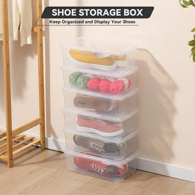 novelinks clear stackable boxes showing contents for quick shoe organization