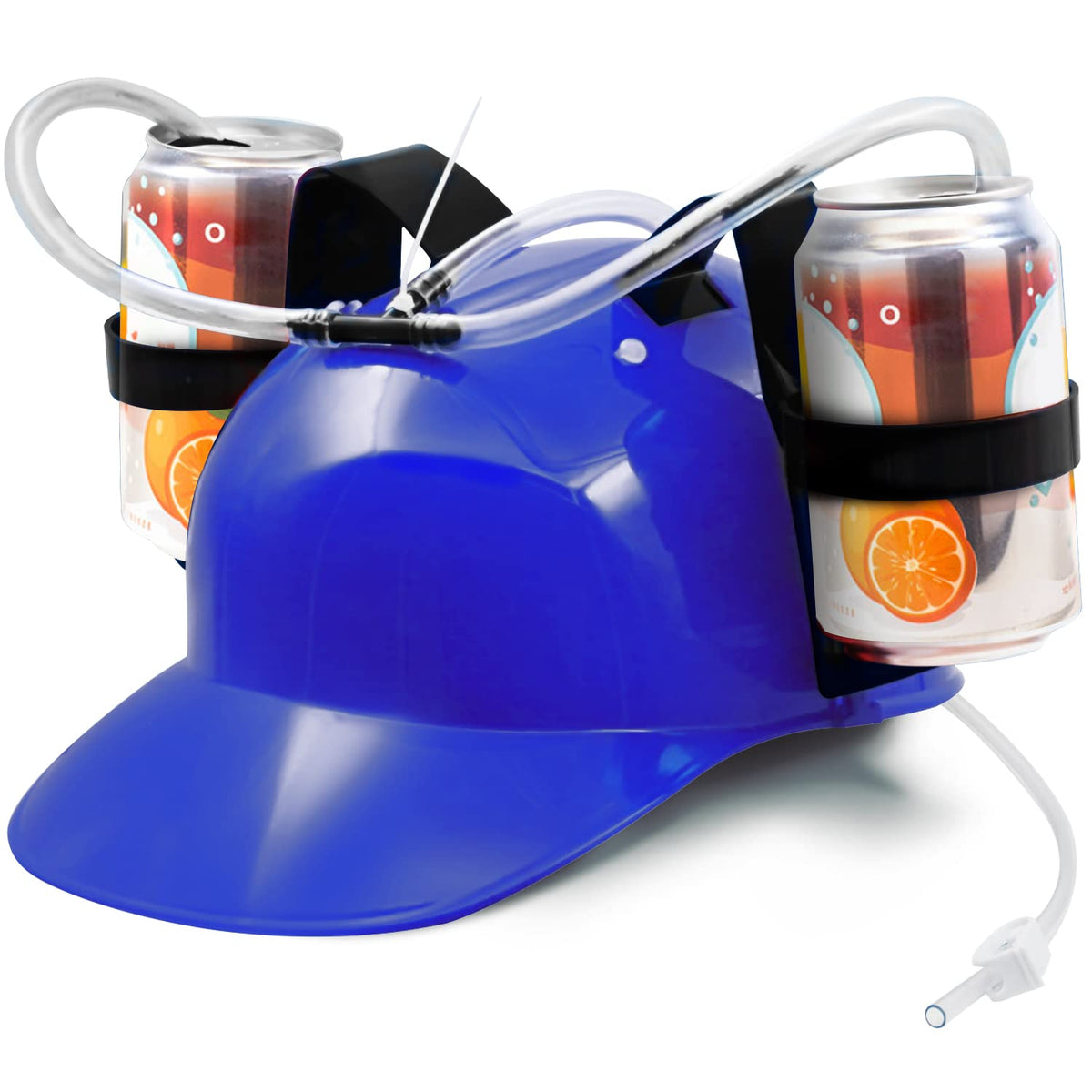 Novelty Place drinking helmet side cans for hands-free sipping at parties.