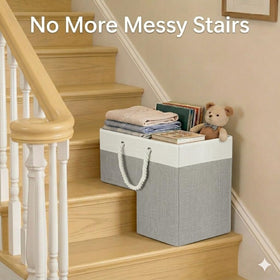 November Spring stair basket with durable linen exterior for daily use.