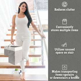 November Spring stair basket fits two steps for stable storage.