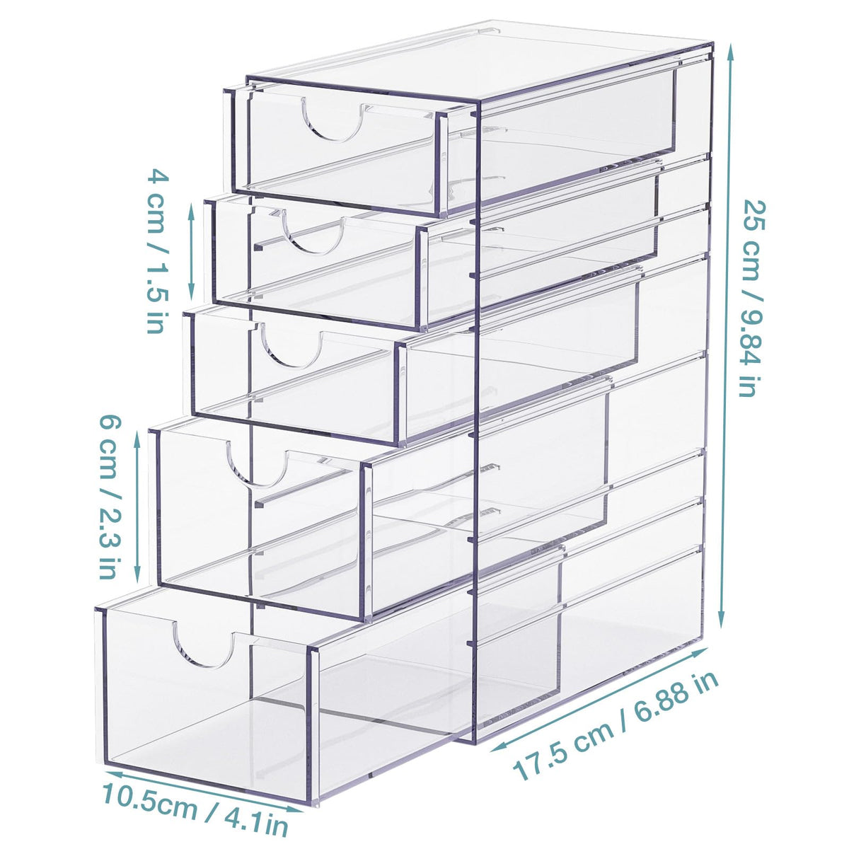 Noverlife clear container shown with makeup tools, ideal for compact vanity organization.