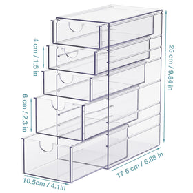 Noverlife clear container shown with makeup tools, ideal for compact vanity organization.