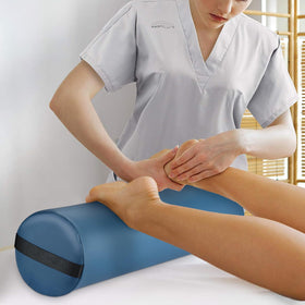 Noverlife blue bolster wipe-clean PU leather cover in use
