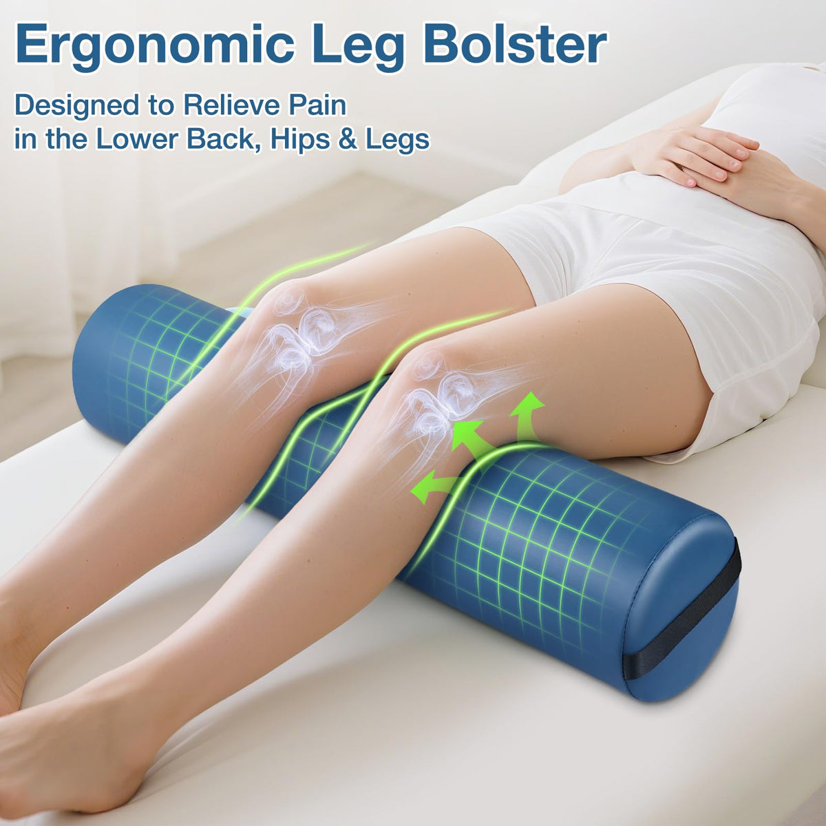 Noverlife blue bolster on table highlights strap handle