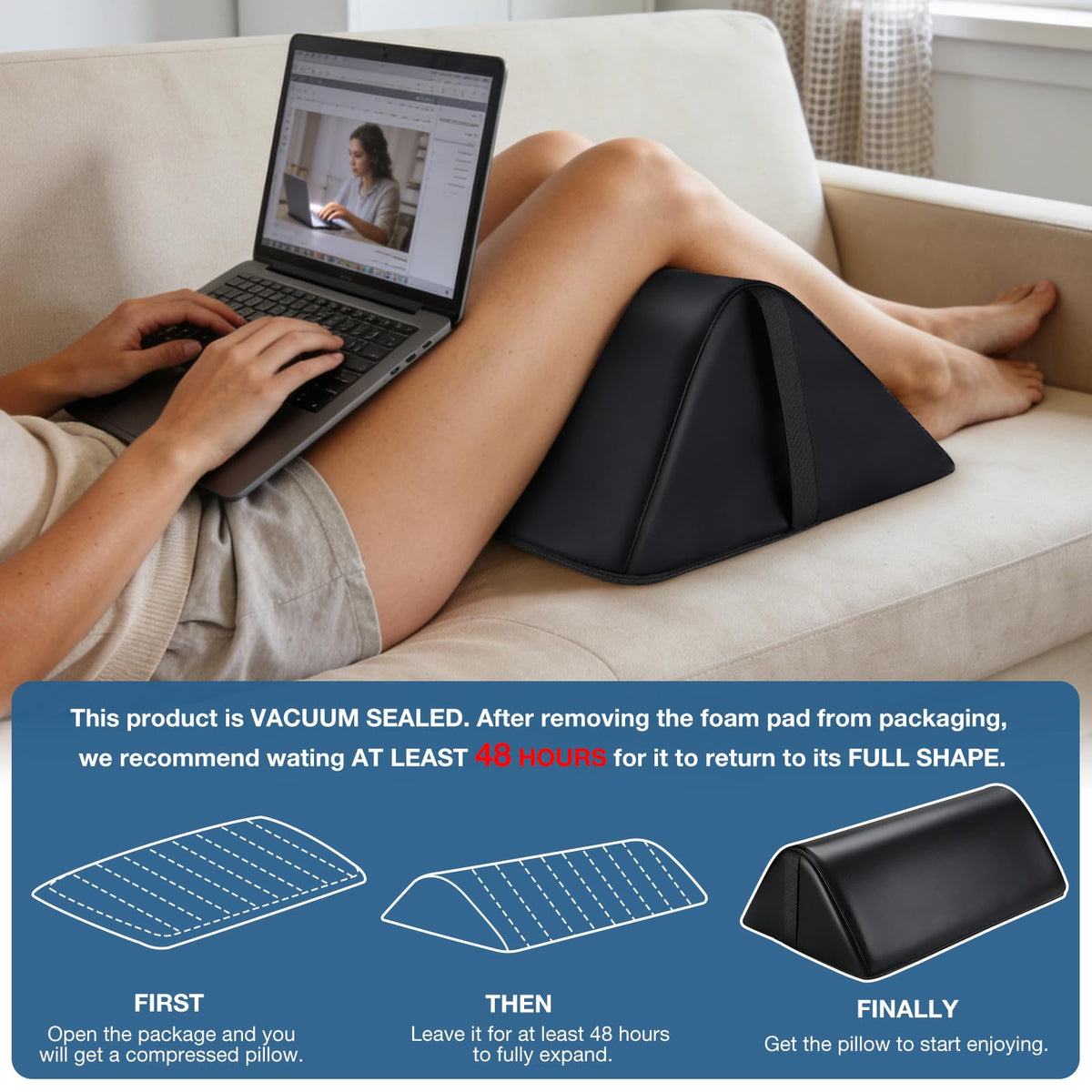 Noverlife Knee Wedge Pillow supports upper and lower body alignment ergonomically.