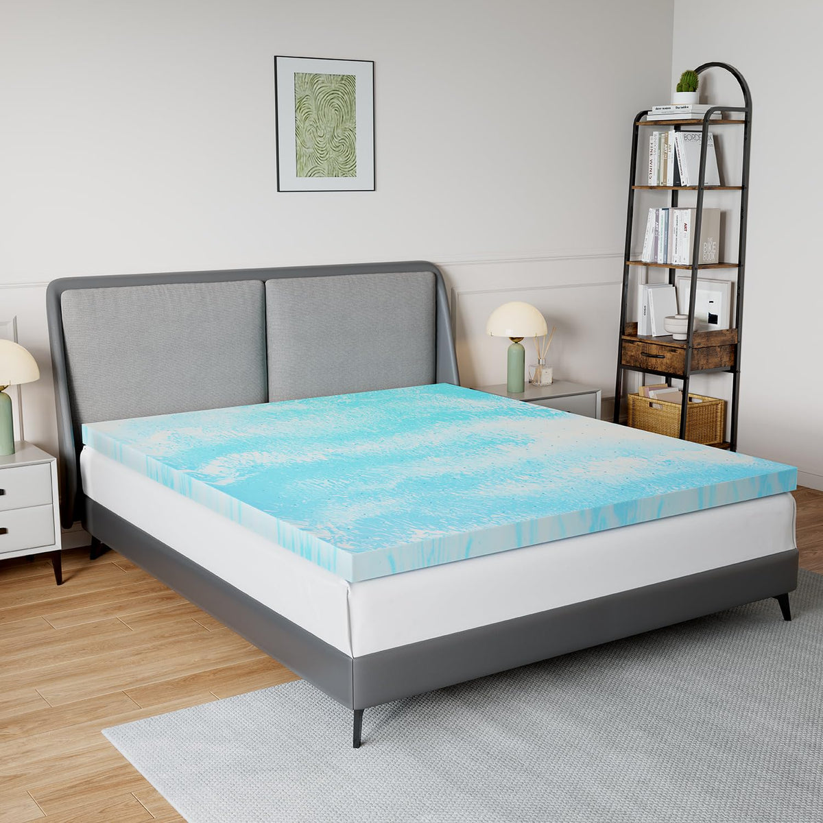 Novilla 3-inch cooling memory foam topper on bed delivering cooling comfort.