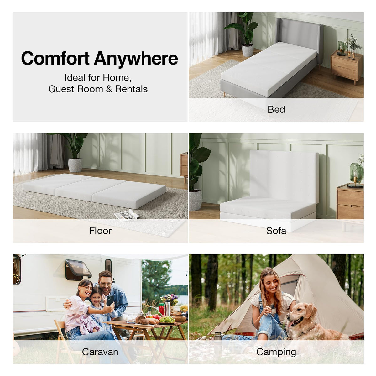Novilla foldable mattress in sofa configuration highlights versatile seating and guest bed.