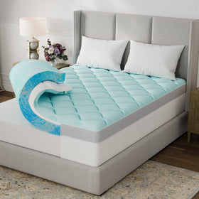Novilla Queen 3-inch dual-layer topper with gel memory foam for pressure relief.