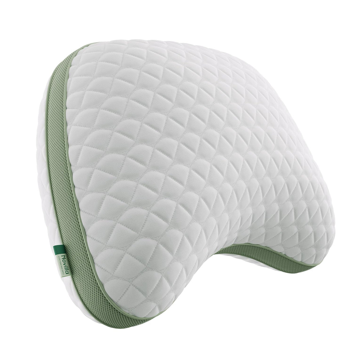 Novilla curved crescent design supports neck and shoulders for side sleepers.