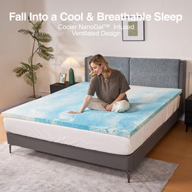 Novilla topper gel-infused cooling ventilated design helps regulate temperature.