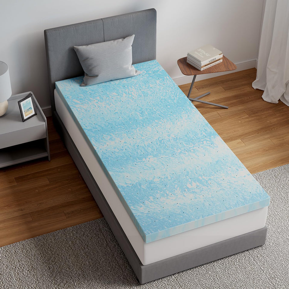 Novilla twin memory foam topper on a bed offers cool, breathable support for better sleep