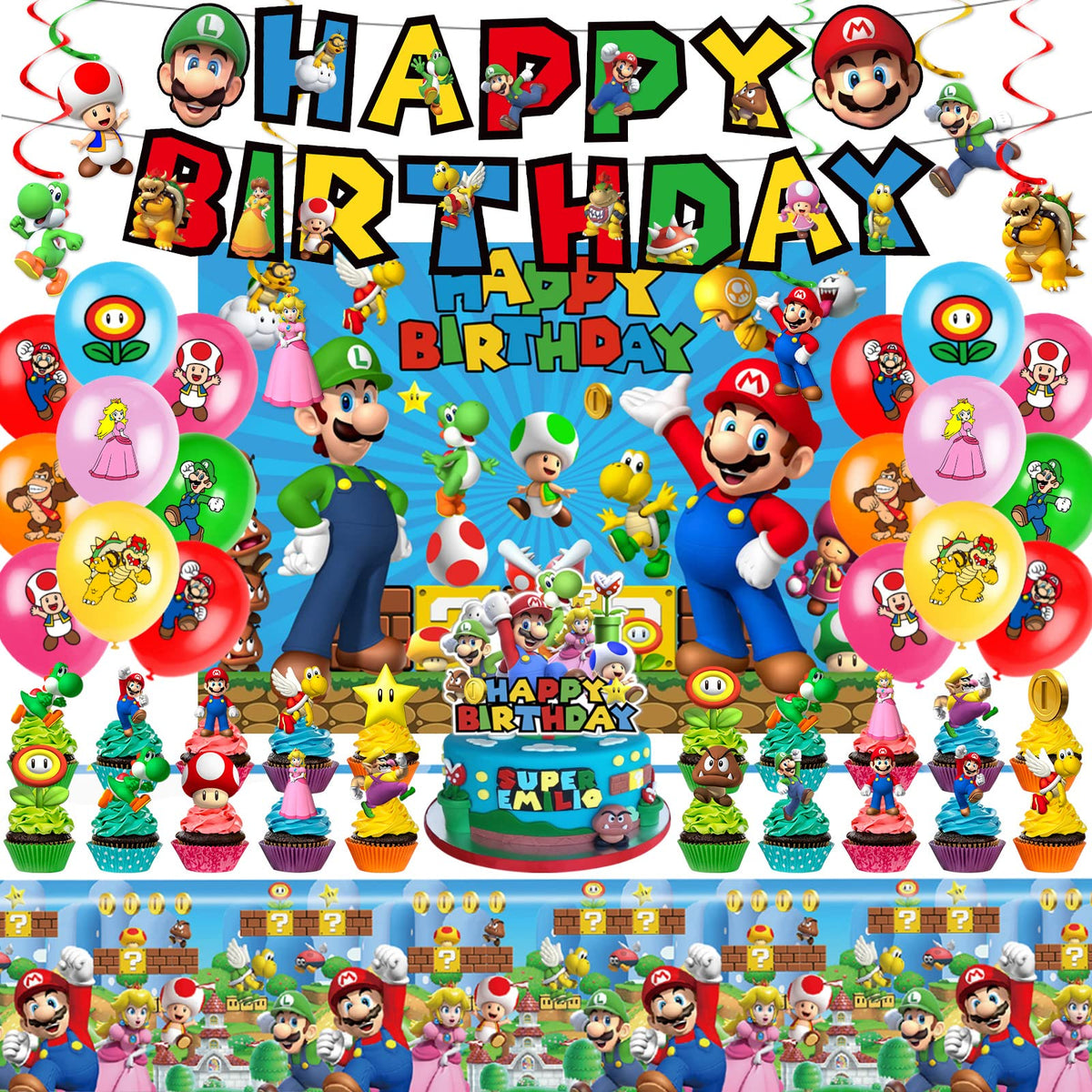 Novovida Mario banner decor for birthday parties, adds a festive focal point to the celebration.