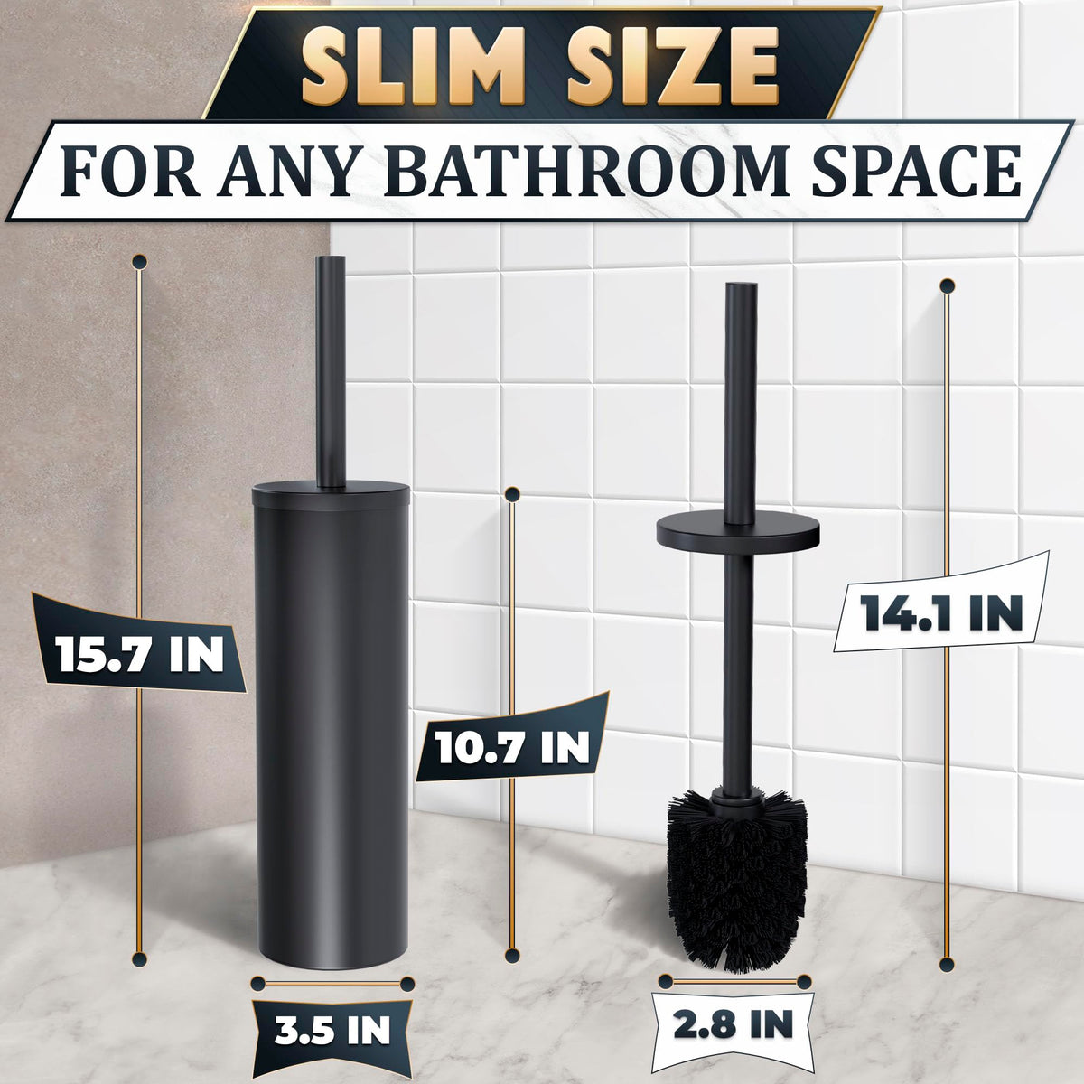 Novsix black toilet brush holder in compact design saves space
