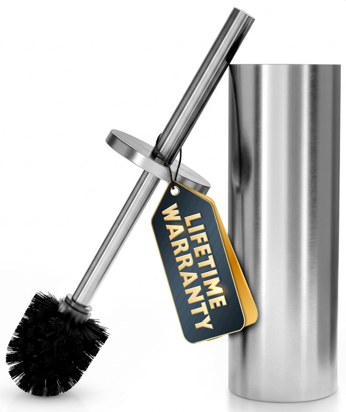 Novsix stainless toilet brush with holder for durable bathroom cleaning