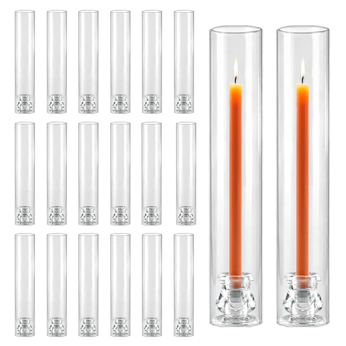 Novyxis 20-pack glass hurricane holders with 12.6-inch open-ended tubes for dramatic table lighting