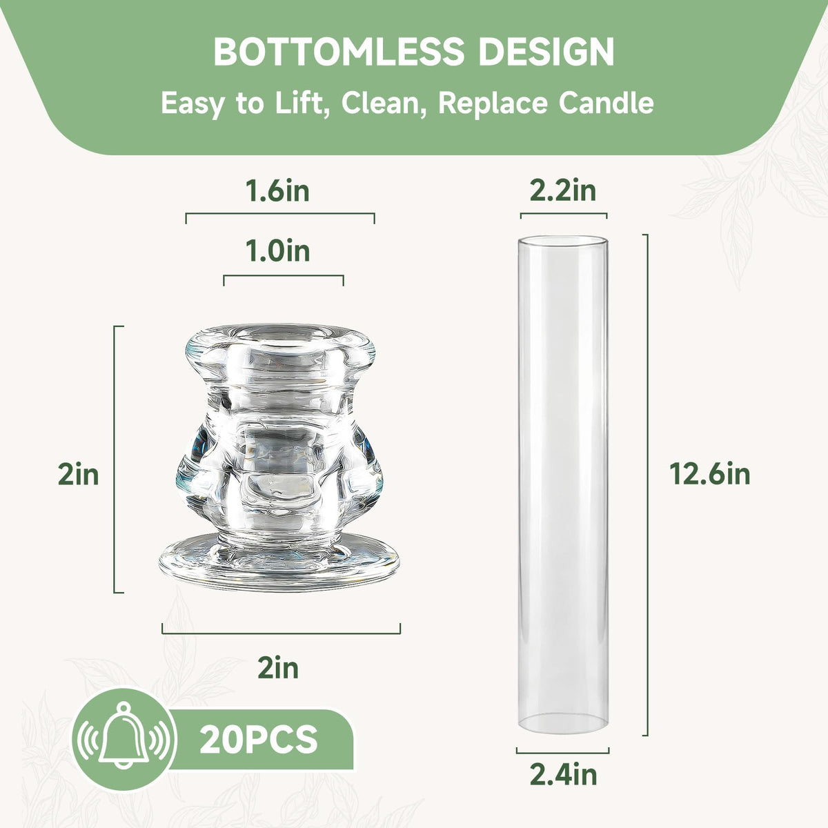 Novyxis 20-pack holders optimized for 2.2-inch inner diameter pillar and LED candles