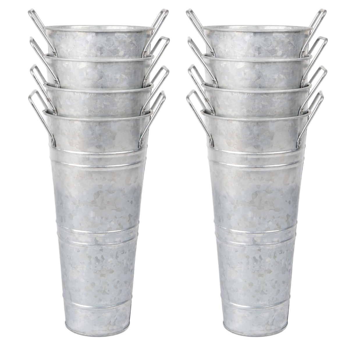 Nowdowin 8-pack flower buckets, 10-inch height ideal for compact tabletop displays.