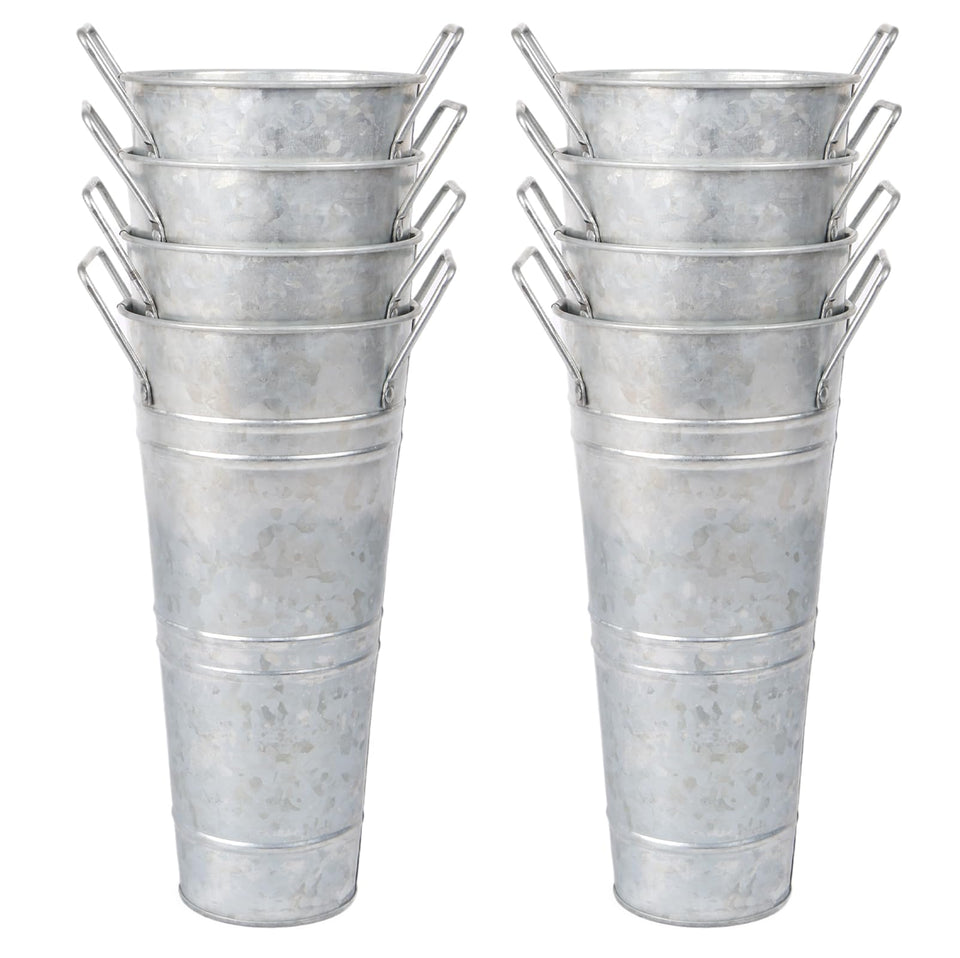 Nowdowin 8-pack flower buckets, 10-inch height ideal for compact tabletop displays.