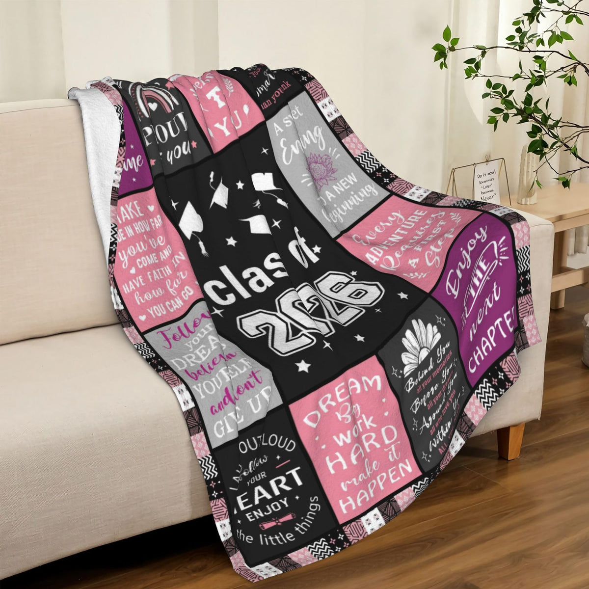 Noxkioy graduation blanket on couch demonstrates compact 60x50 size for daily use
