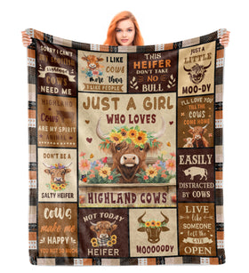 Noxkioy Highland Cow Blanket close-up showing plush flannel warmth for chilly evenings.