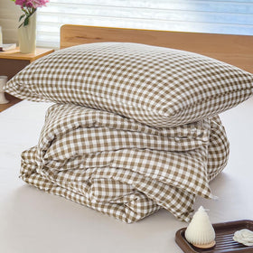 NSNLGSGC stylish bedroom setup with tan gingham for a cozy vibe.
