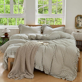 NSNLGSGC Taupe gingham palette creates a warm, inviting retreat.