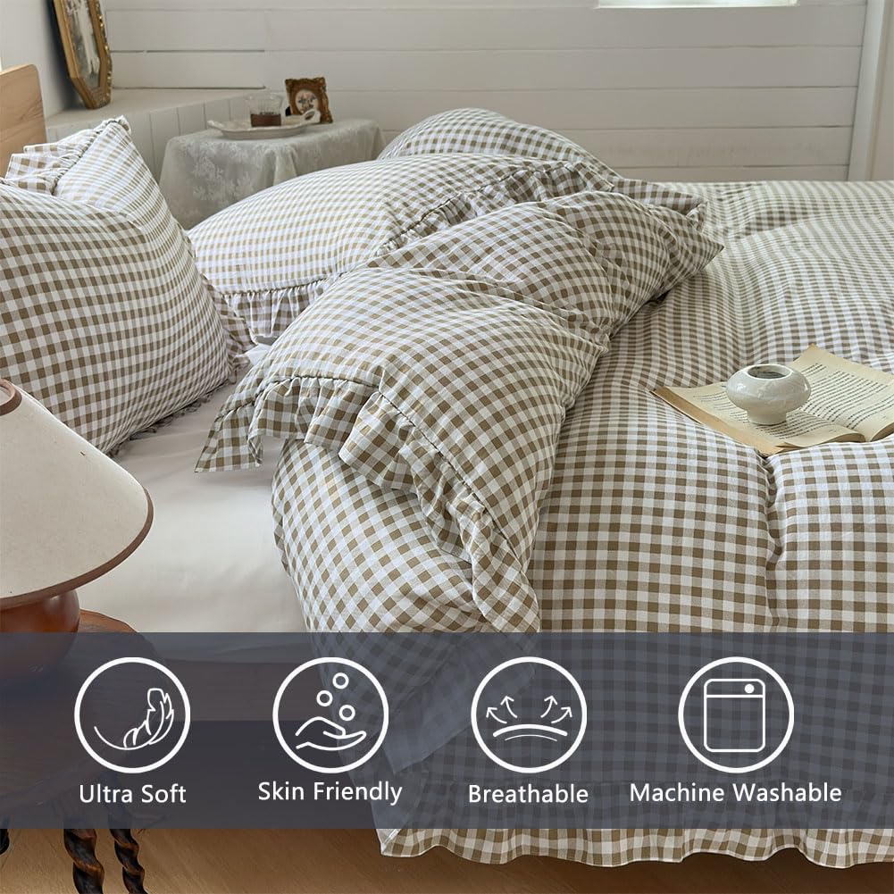 NSNLGSGC Tan Gingham Pillow Shams 20x26 for coordinated farmhouse style.