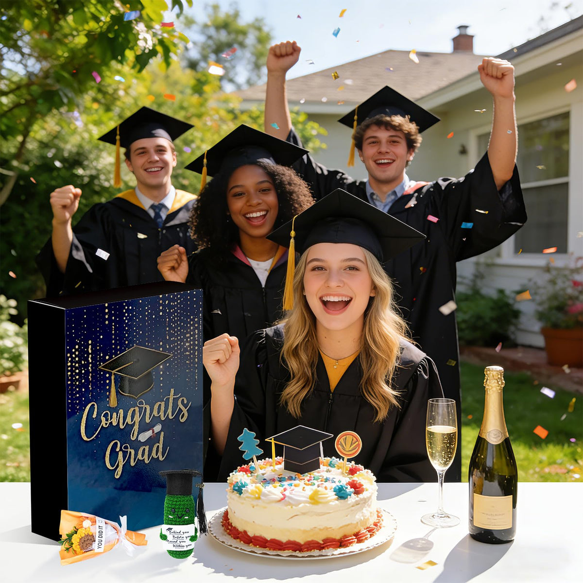 Nsoyos Graduation Brooch sparkles as a versatile accessory.