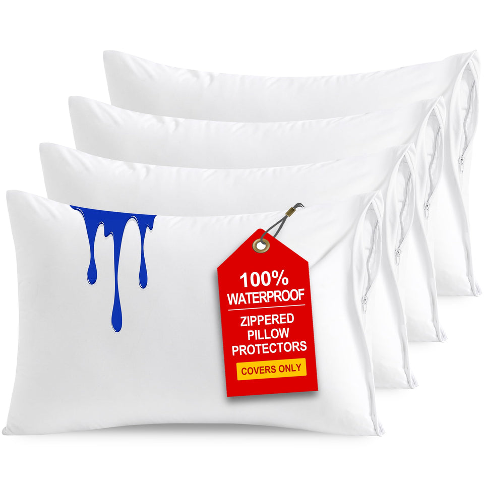 NTBAY 4-pack waterproof pillow protectors with zipper keep pillows dry