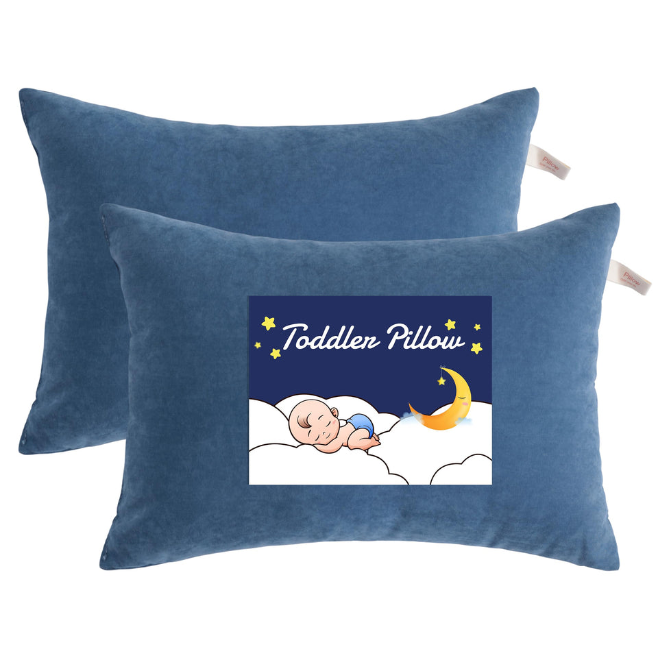 NTBAY toddler pillow in denim blue 13x18 for cozy naps at home or daycare.