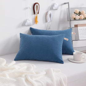NTBAY denim blue pillow close-up shows soft microfiber fill for gentle skin.